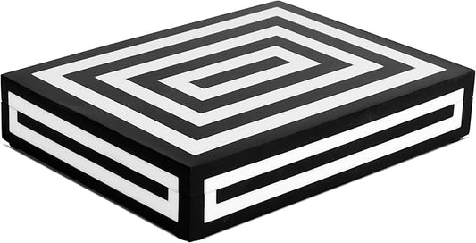 Handicrafts Home Decorative Storage Box with Lid- 6x8x1.5” Small Keepsake, Trinket Box, Memory Box- Decorative Boxes for Home Decor, Centre Table, Giftable Storage Accent- Concentric - Black White