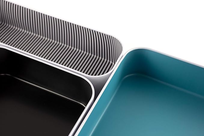 Three by Three Seattle 12 Piece Metal Organizer Tray Set for Storing Makeup, Stationery, Utensils, and More in Office Desk, Kitchen and Bathroom Drawers (2 Inch, Assorted Colors, Stripes)