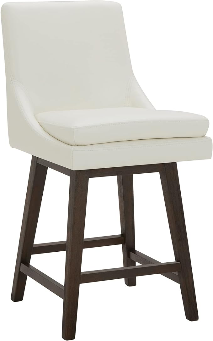 CHITA Counter Height Swivel Barstool, FSC Certified Upholstered Bar Stool, 26.8" H Seat Height, PU Leather in Pure White