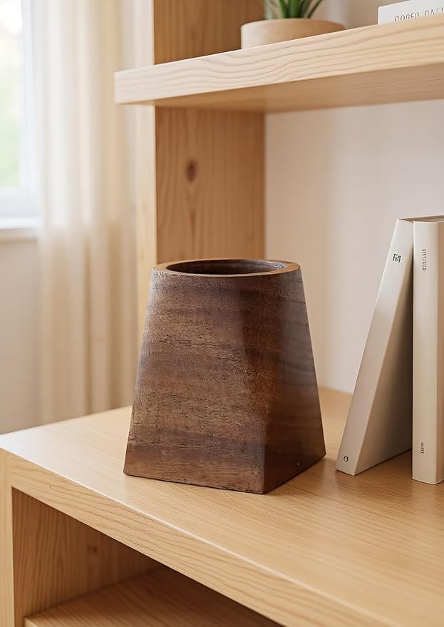 Wood Pen Holder For Desk, Pencil Cup Whole Piece Black Walnut Wooden Organizer Caddy Stand