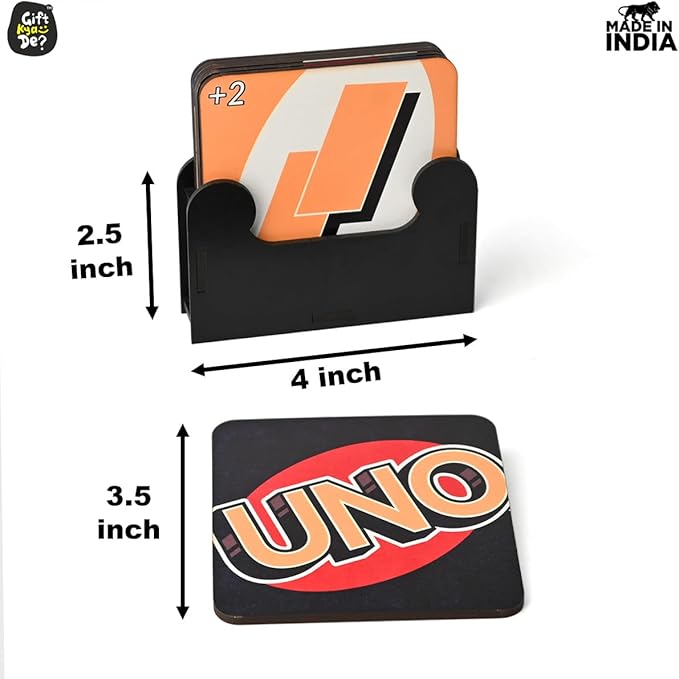 GKD Wooden Coasters for Drinks, MDF Wooden Coasters Set of 6 with Holder, 3.8 inches Eco-Friendly Absorbent Coaster for Coffee Table, Farmhouse, Office, Bar, Drinking Glasses, Tabletop Protection