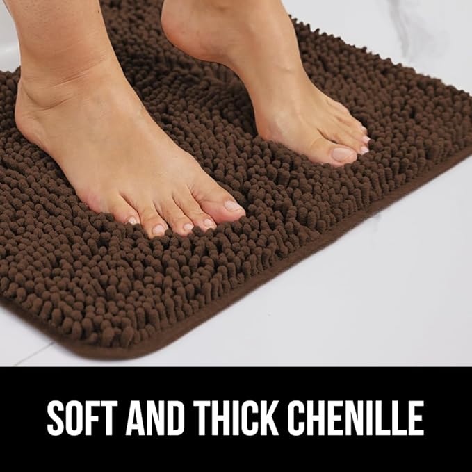 GORILLA GRIP Plush Absorbent Shaggy Chenille Bath Rug Mat for Oval Toilet Base with Rubber Backing, Machine Washable Rugs, Soft Microfiber Contour Mats for Toilets, Bathroom Decor, Brown
