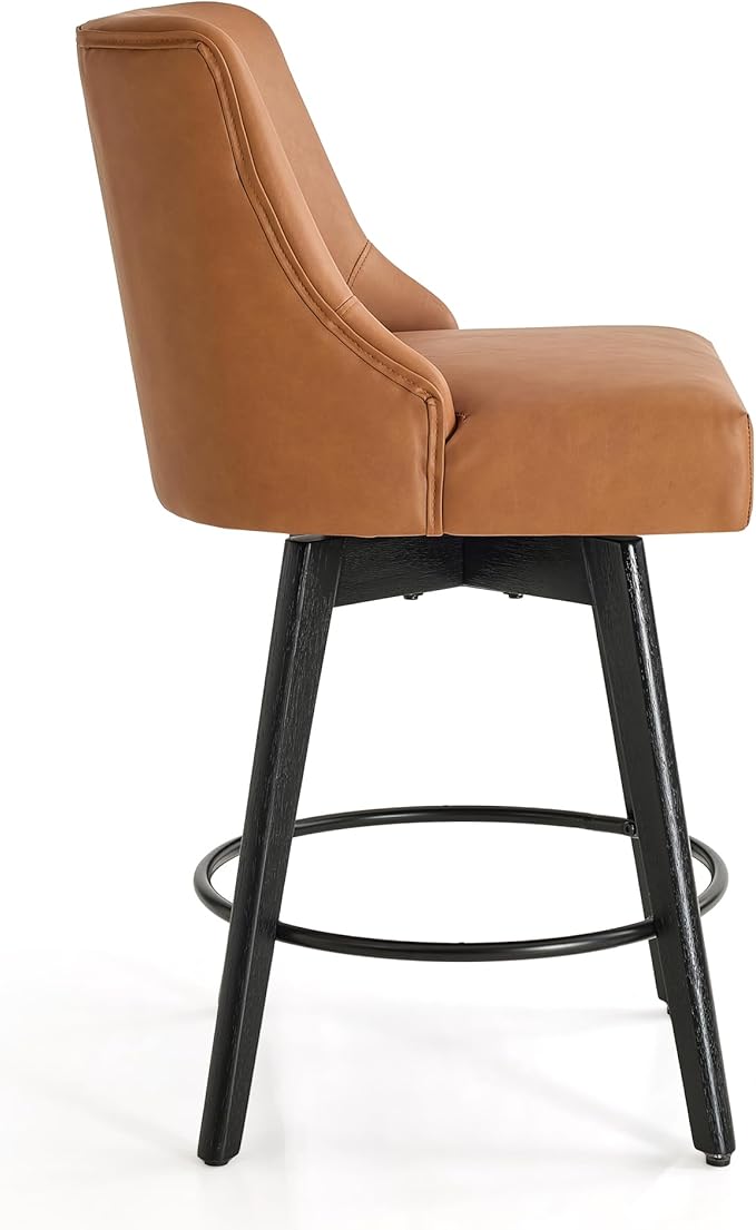 Vipbear Counter Height Bar Stools Set of 3, 26" H Swivel Bar Stools with Backs, PU Leather Upholstered Bar Chairs with Solid Wood Legs for Kitchen Island, Dining Room, Home Bar, Brown