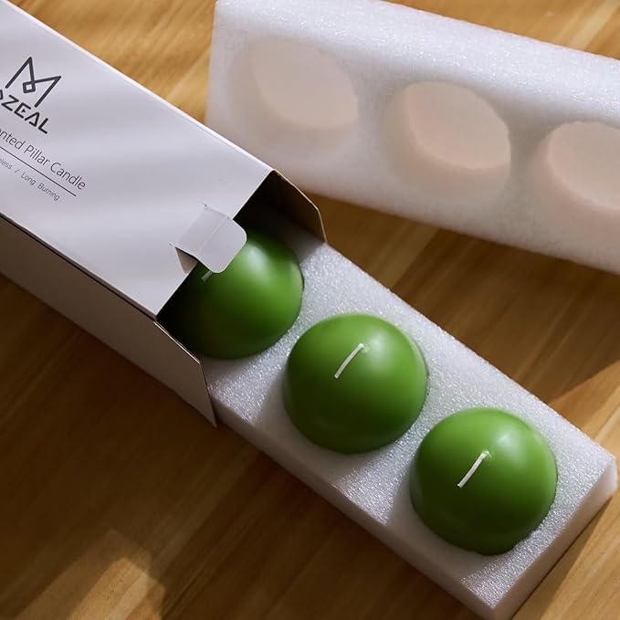 MOZEAL Hand-Poured, 3 Inch Lime Green Round Ball Candles - Elegant Lime Green Round Pillar Candles Set of 3, Dripless, Unscented, Smokeless, Ideal for Spring Celebrations.
