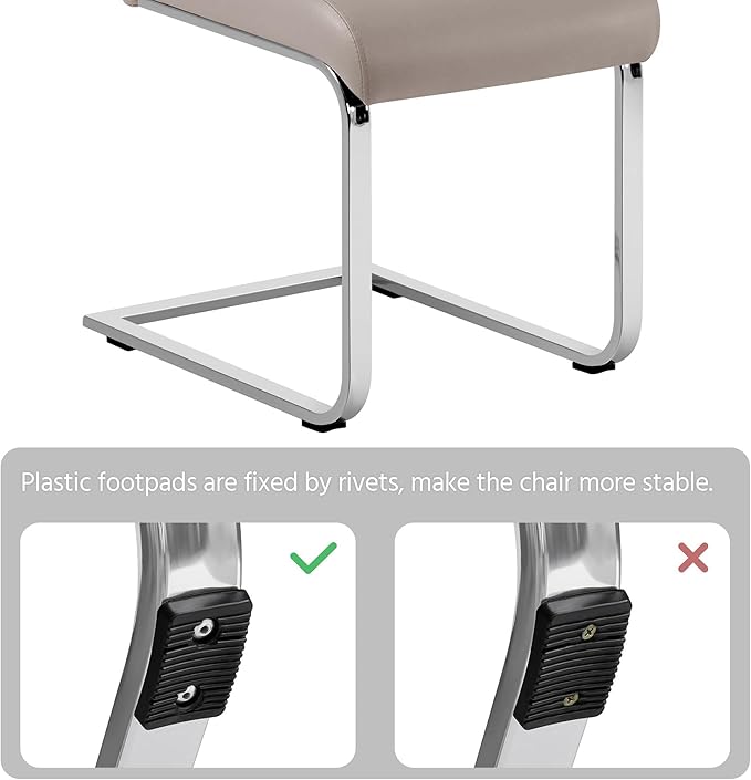 Yaheetech Dining Chairs Set of 4 Modern Faux Leather Upholstered Dining Room Chairs with High Back and Metal Chrome Legs for Kitchen/Living Room/Restaurant, Light Brown