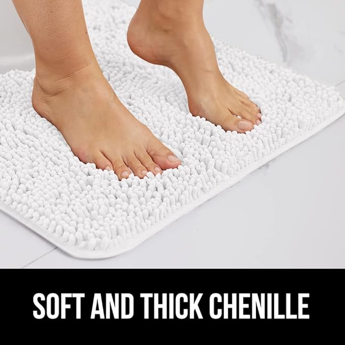 GORILLA GRIP Bath Rug Mat 42x24, Thick Soft Absorbent Chenille, Quick Dry Microfiber Mats, Rubber Backing Washable Shower Floor Rugs, Bathmat Runner, US Designed Bathroom Home Decor Accessories White