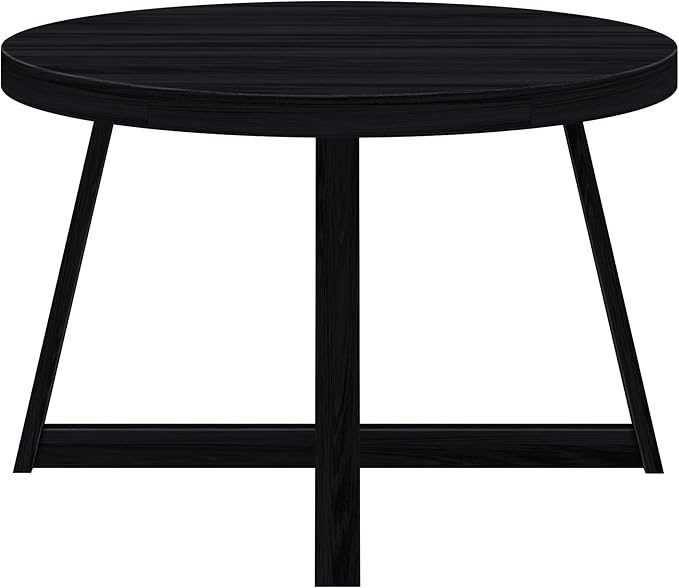 Plank+Beam Round Dining Table, 47 Inch Solid Wood Kitchen Table, Farmhouse Round Table for 4, Small Dinette Table, Black Wirebrush