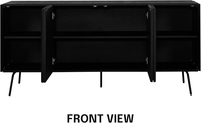 NTC Veil Modern Sideboard with 4 Doors, Buffet Cabinet with Vertical Groove Design and Metal Legs, Storage Cabinet for Living Room, and Hallway, Effortless Assembly - Burnt Black