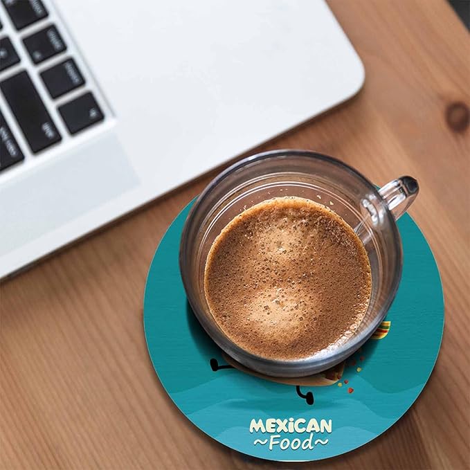 Taco Coasters for Coffee Table Cute Cartoon Mexican Food Funny Happy Hat Lovely Smile Beef Tomato Chicken Housewarming Presents for Women Men Home Decor Office Kitchen Living Room 2 Pcs