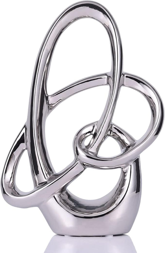 Modern Silver Decor Ceramic Statue - Abstract Home Accent & Tabletop Figurine for Living Room, Bedroom, Bathroom, Office, Shelf, Mantel - Wedding, Coffee Table, Dining Room Centerpiece Decoration