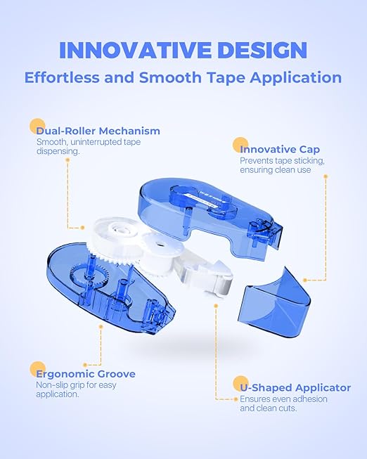 Double-Sided Tape Roller for Scrapbooking 6-Pack (0.31IN x 30FT) Adhesive Tape Glue Runner, Scrapbook Supplies and Craft Supplies for Scrapbooking, Gift Wrapping and Photo Tape