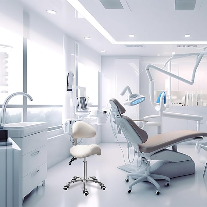 Antlu Saddle Stool Chair with Back Ergonomic Rolling Esthetician Seat for Salon Tattoo Shop Spa Dentist Clinic (Adjustable Backrest, White)