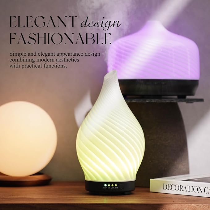 Porseme 150ml Essential Oil Diffuser Glass Color Changing Aroma Air Diffusers Aromatherapy Ultrasonic Cool Mist Humidifier 6 Running Hours Waterless Auto-Off for Sleeping Yoga Office Spa (Pure White)