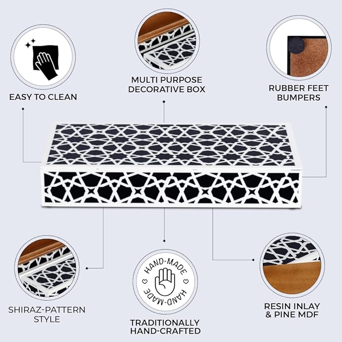 Handicrafts Home Handmade Zellij Collection Decorative Jewelry Box Organizer – Keepsakes, Trinkets, and Home Decor – Antique Coffee Table Storage, Wedding Memory Box, Farmhouse Style Decor, 12x6x2