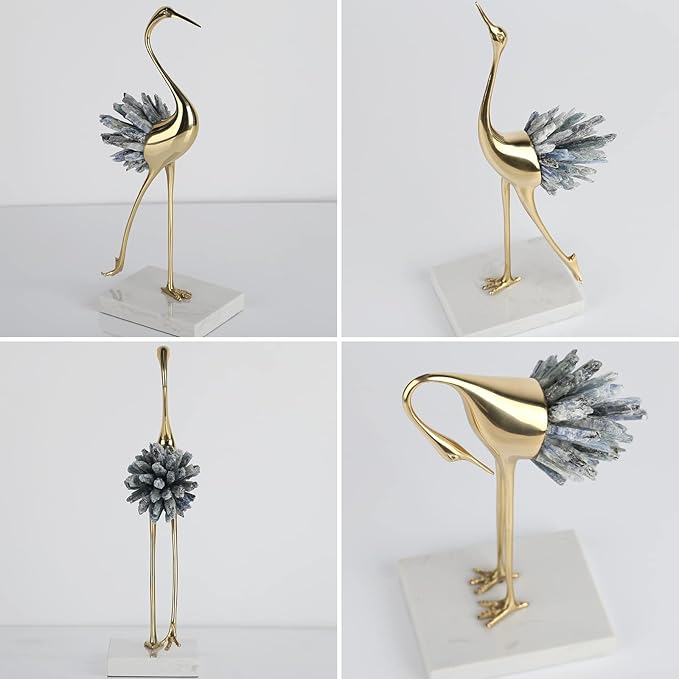 suruim Gold Decor Accents,Brass Birds Statues Gold Home Decor Modern Crystal Decor Ornaments for Living Room, Bedroom, Office Desktop, Cabinets (Blue C)