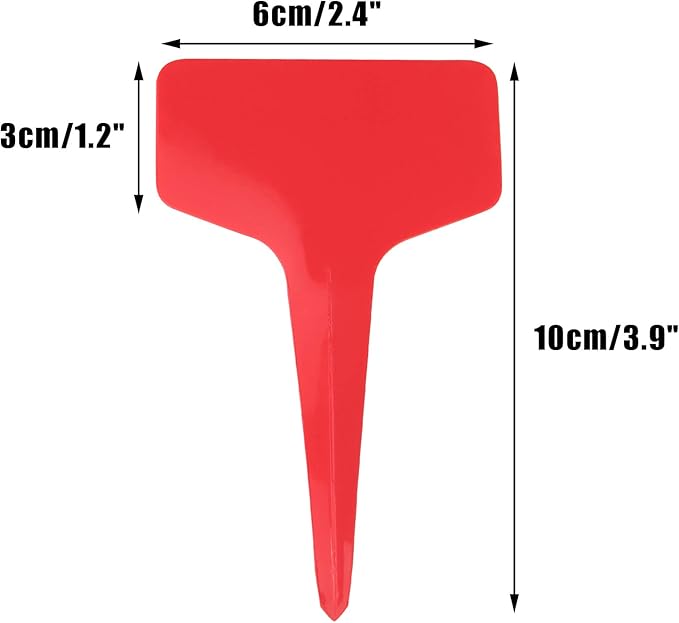 Red Plant labels,100 Pcs 6 x10cm Plastic Plant T-Type Tags Nursery Garden Labels