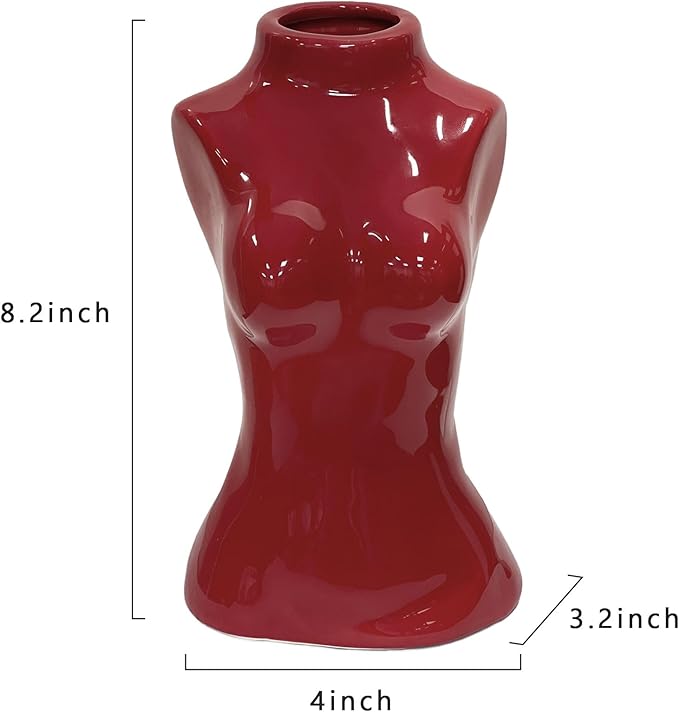 hjn Female Body Vase- Flower Vase fo Decor,Ceramic Vase for Flowers, Red Decor Vases Woman Shape Vase for Living Room/Home Decor Accents/Bookshelf/Mantel-Red