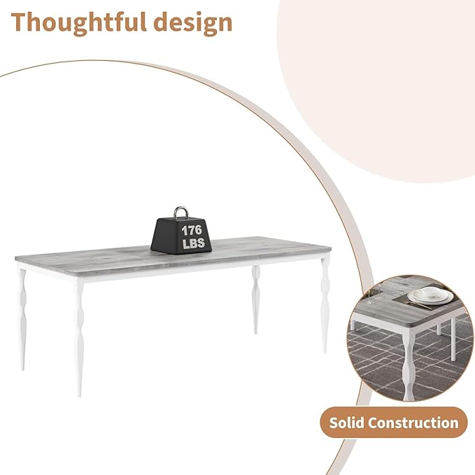 IDEALHOUSE 71 Inch Farmhouse Dining Table for 6-8 People, Rectangular Wood Kitchen Table with Heavy Duty Legs, Kitchen Dining Room Table for Dining Room Kitchen, Wash Grey