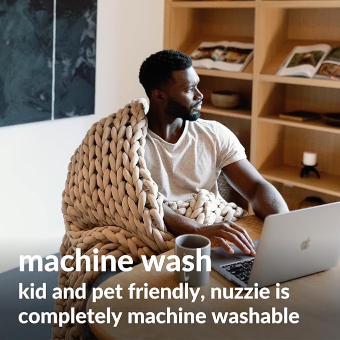 Nuzzie Chunky Knit Weighted Blanket - Breathable, Cooling, Hand Made Knit Throw Blanket for Sleep - Machine Washable, Stylish Decor Design (Taupe, Queen | 22lbs | 60"x80")