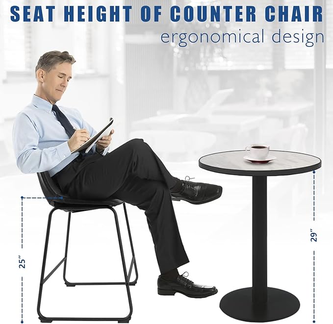 Rfiver Pu Faux Leather Bar Stools Set of 3, Industrial Pub Barstools with Back and Footrest, Modern Armless Bar Height Stool Chairs (Black, 24" Counter Chair x3)