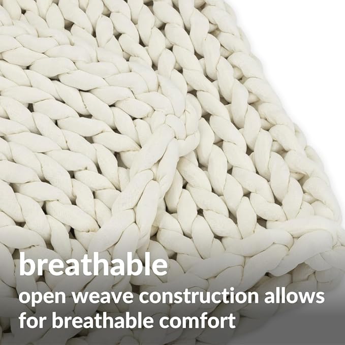 Nuzzie Chunky Knit Blanket - Breathable, Cooling, Hand Made Knit Throw Blanket for Sleep - Machine Washable, Stylish Decor Design (Cream, Throw | 12lbs | 44"x60")