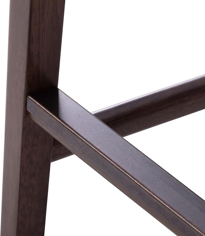 Plank+Beam Smythe Bar Stool, 30", Set of 2, Sturdy Wood Modern Kitchen Counter Height Stool, Saddle Seat Backless Counter Chair, Metal Footrest, Walnut