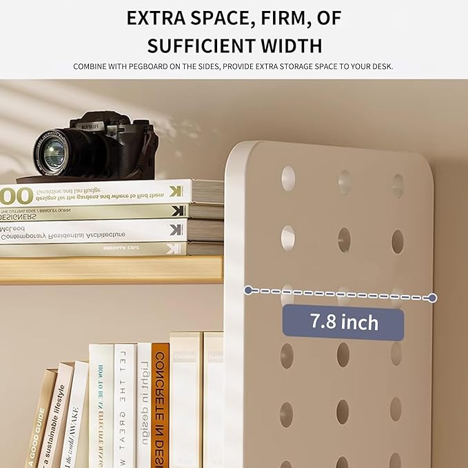 Wood Desk Shelf Organizer, 2 Tier Desktop Bookshelf for Home and Office Supply, Wooden Desktop Organizer with Pegboard Design, Adjustable Display Shelf for Computer Desk