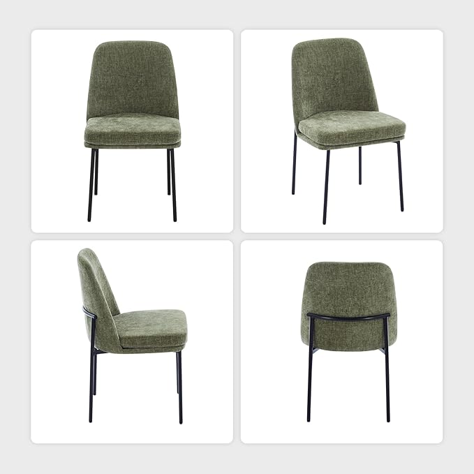 COLAMY Modern Dining Chairs Set of 6, Fabric Upholstered Dining Room Chairs Dinner Chair Stylish Kitchen Chairs with Curved Back and Metal Legs, Green