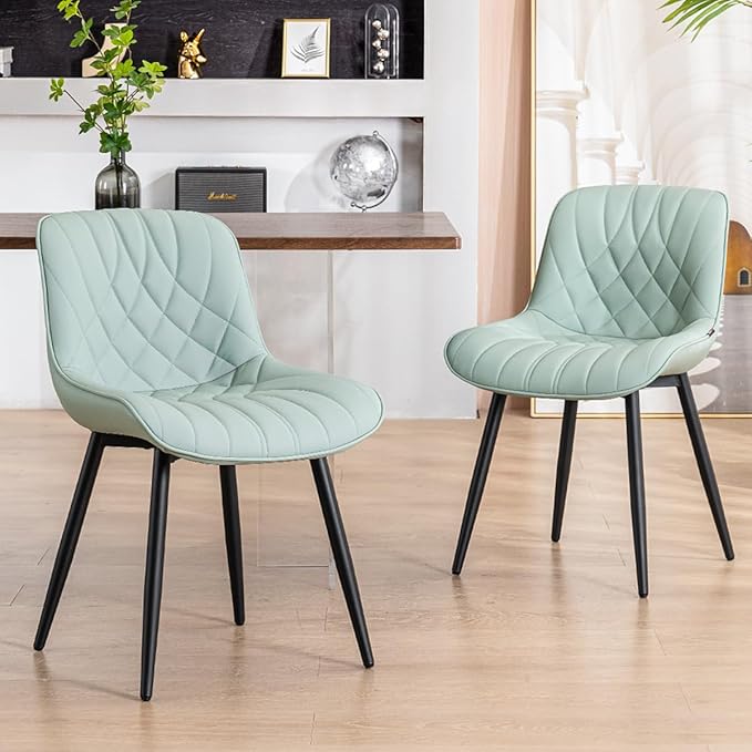 YOUNUOKE Dining Chairs Set of 2 Mid Century Modern Kitchen Chair Comfortable Upholstered Faux Leather Dinner Chairs for Kitchen Dining Room, Mint