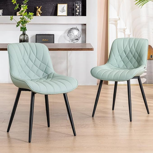 YOUNUOKE Dining Chairs Set of 2 Mid Century Modern Kitchen Chair Comfortable Upholstered Faux Leather Dinner Chairs for Kitchen Dining Room, Mint