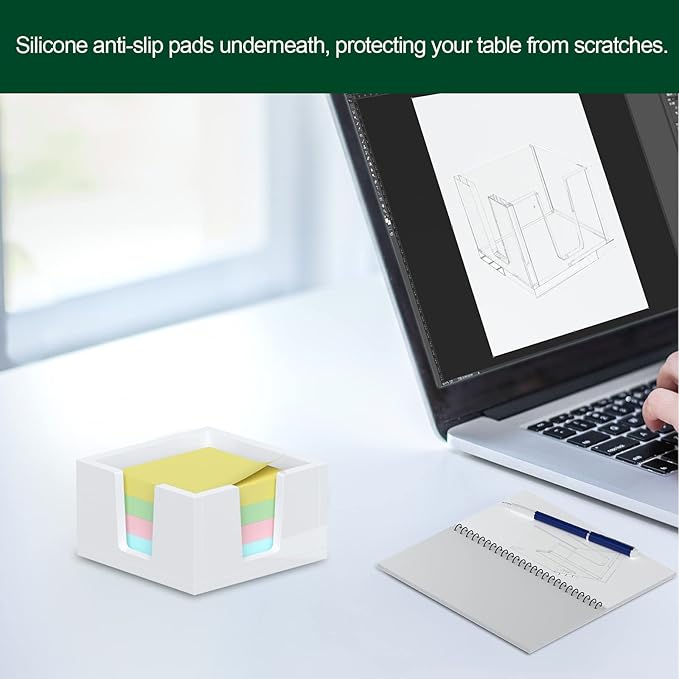 Acrylic Sticky Note Holder, Self-Stick Note Pad Holder W/O Pads - Note Dispenser Memo Pad Holder Desk Organizer for School Office Home (3''x3'' White - 2 Pack)