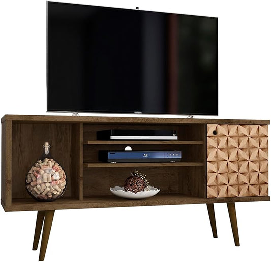 Manhattan Comfort Liberty Mid Century Modern TV Stand for Televisions up to 50 Inches, Bedroom and Living Room Entertainment Center with Storage, Shelves, and Cabinet, 53" Wide, Brown/3d Print