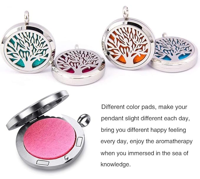 Aromatherapy Essential Oil Diffuser Necklace Stainless Steel lnspirational Locket Pendant(Lotus)