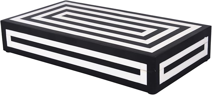 Handicrafts Home Large Decorative Storage Box with Lid – 12x6x2” Coffee Table Organizer, Keepsake- Decorative Boxes for Home Decor, Stylish Decorative Box for Office Decor- Concentric - Black White
