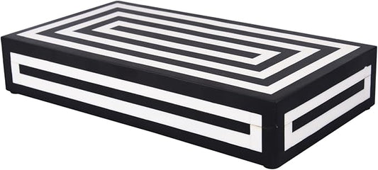 Handicrafts Home Large Decorative Storage Box with Lid – 12x6x2” Coffee Table Organizer, Keepsake- Decorative Boxes for Home Decor, Stylish Decorative Box for Office Decor- Concentric - Black White
