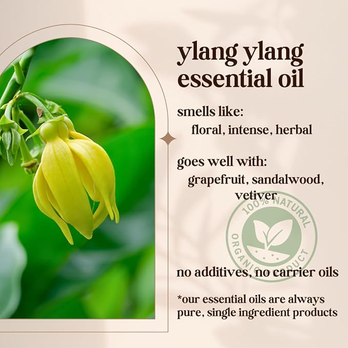 Ylang Ylang Essential Oil - 100% Pure & Natural, Organic, Undiluted for Aromatherapy, Hair, Diffuser (0.33oz - 10ml)
