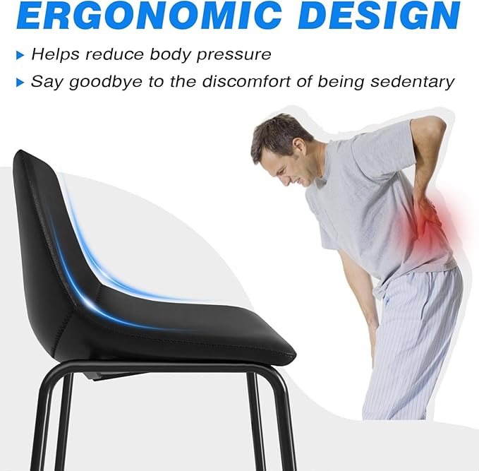 Rfiver Pu Faux Leather Bar Stools Set of 6, Industrial Pub Barstools with Back and Footrest, Modern Armless Bar Height Stool Chairs (Black, 24" Counter Chair x6)