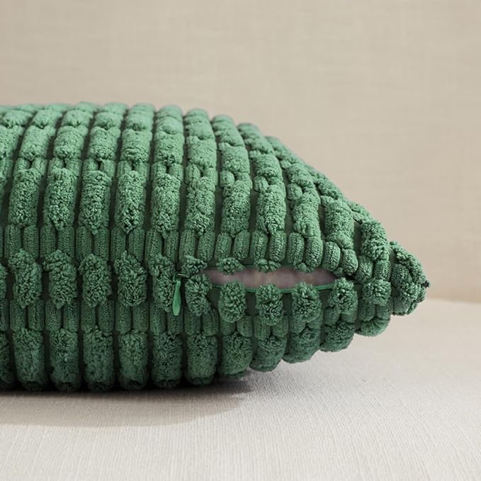 Fancy Homi 4 Packs Green Decorative Throw Pillow Covers 14x24 Inch for Living Room Couch Bed, Holiday Christmas Home Decor Gift, Soft Plush Corduroy Cute Square Accent Cushion Case 35x60 cm