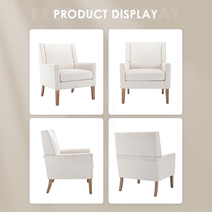 COLAMY Modern Wingback Living Room Chair Set of 2, Upholstered Fabric Accent Armchair, Single Sofa Chair with Lounge Seat and Wood Legs for Bedroom/Office/Reading Spaces, Beige