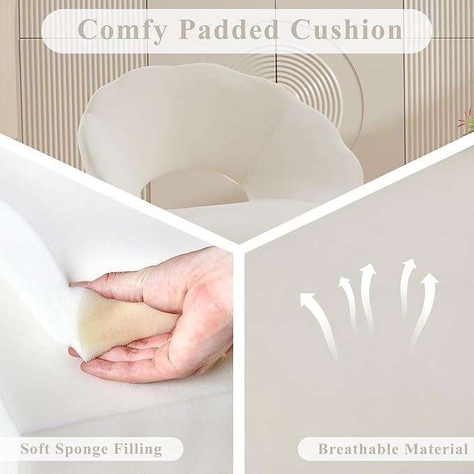 Modern Small Accent Chair Set of 4, Comfy Velvet Vanity Chair with Shell Back & Golden Metal Legs, Decorative Dining Chair no Wheels for Living Room, Makeup Room, Bedroom, Beige