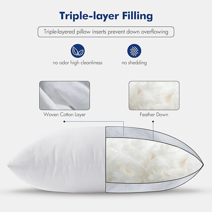 MIULEE Feather Pillow Insert 18x18, Decorative Down Throw Pillow Insert Fluffy Throw Pillow Cotton Fabric for Sofa Bed Couch