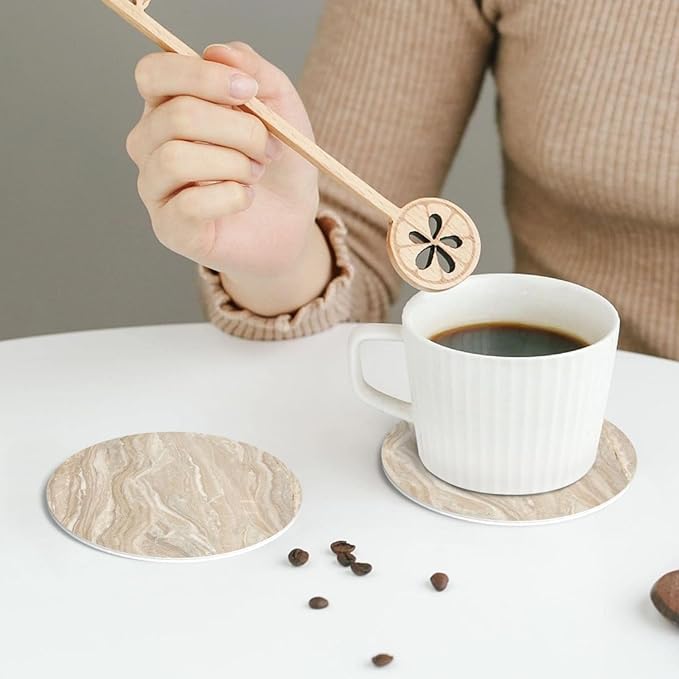 Sand Marble Coasters Set of 6 Coasters for Drinks Absorbent Double-Sided Leather PVC Coaster for Tabletop Protection Coffee Table Decor Ideal for Home Decor House Warming Gifts