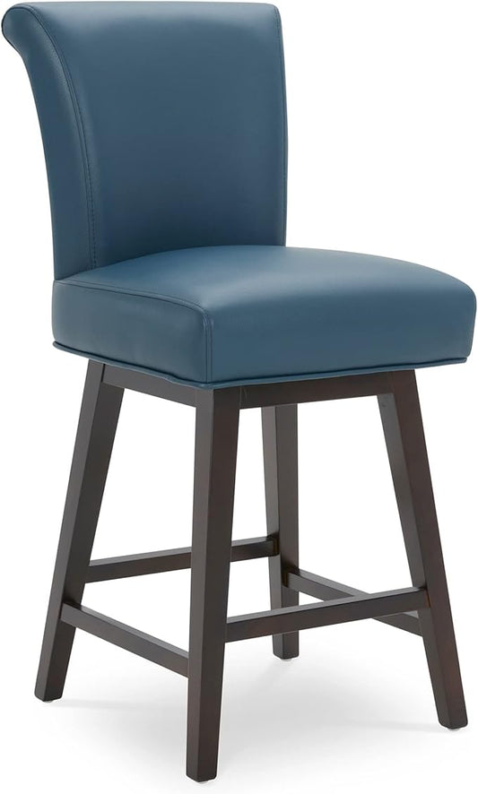 CHITA 26 Inch Counter Height Swivel Bar Stool, FSC Certified Modern Upholstered Faux Leather Swivel Barstool Chair with Back, Blue