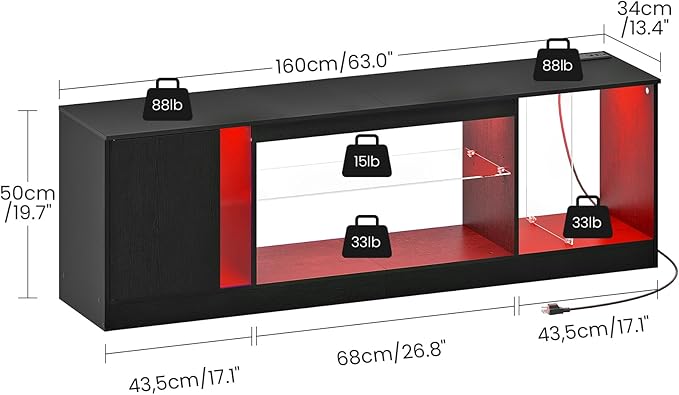 TV Stand with Power Outlets to 63 65 70inch TV, Modern Entertainment Center with Multi-Color LED Light, Media TV Console with Adjustable Glass Shelves for Living Room, Bedroom, Black MDS03UDBB