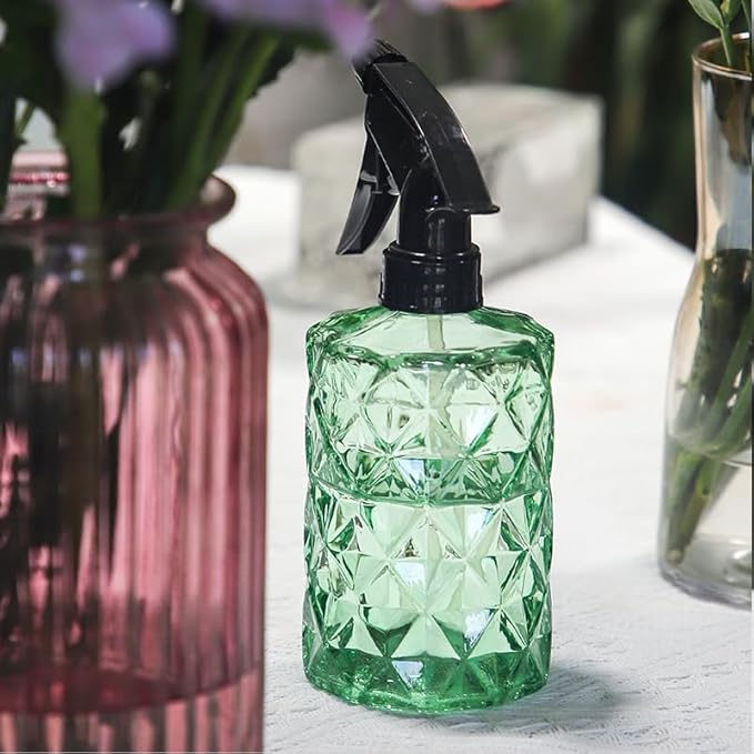 OFFIDIX Fine Mist Plant Mister, Handheld Pressure Glass Spray Bottles, 0.35L/11.8oz Watering Can with Adjustable Nozzle for Outdoor Indoor Gardening and Cleaning Work (Green)