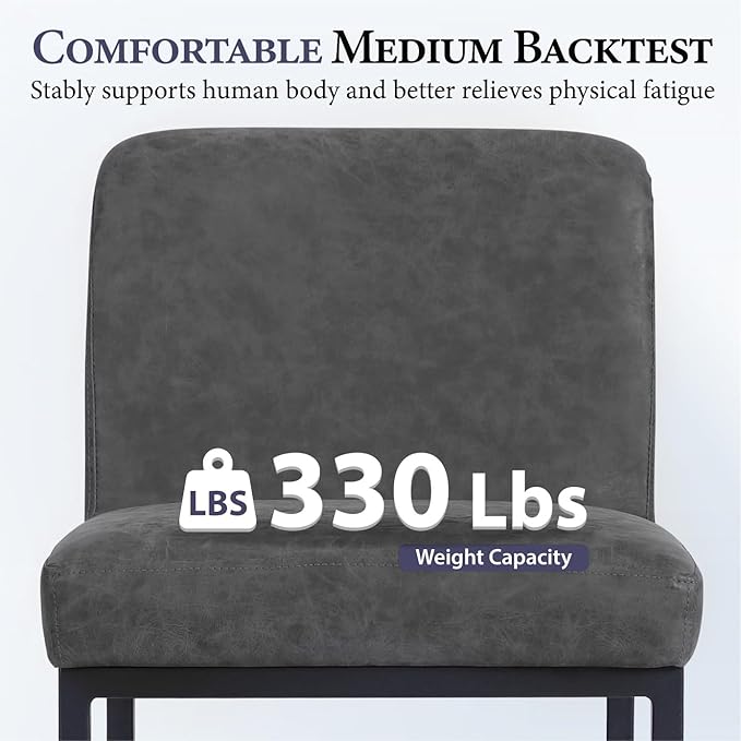 PHI VILLA Grey Bar Stools Set of 4 - Counter Height 24'' Bar Stool Pu Leather Kitchen Modern Bar Chairs, Bar Stools with Back