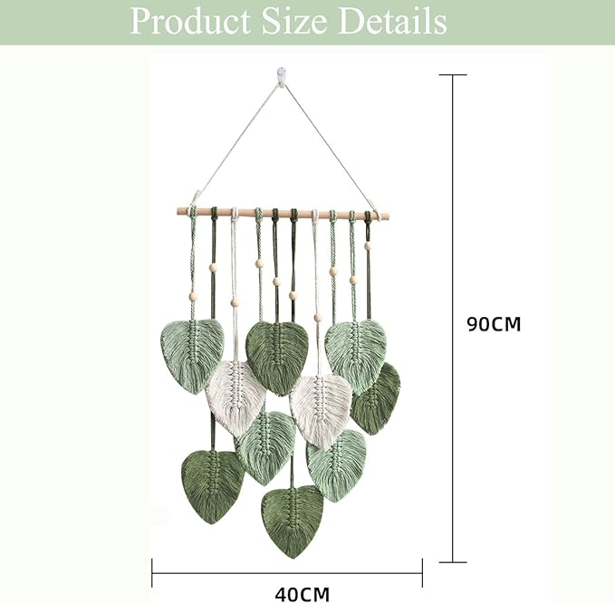 MSFENG Wall Hanging Decor Leaves Tapestry Boho Wall Decor Woven Feather Handmade Yarn Tassels Woven Wall Art Decorations for Nursery, Bedroom, Living Room, Apartment Home Backdrop (LightGreen)