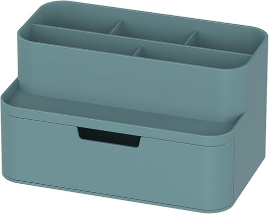 BLUE GINKGO Compact Desk Organizer – Small 5-Compartment, Half Drawer Storage – Pen Holder, Stationery Organizer for Desktop, Vanity, Shelf (Made in Korea, Green)