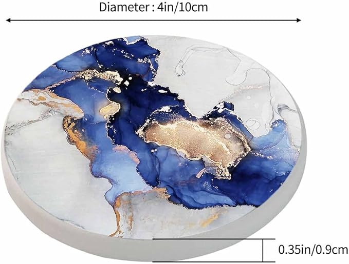 Blue and Gold Marble Coasters for Coffee Table Liquid Alcohol Ink Fluid Housewarming Presents for Women Men Home Decor Office Kitchen Living Room 2 Pcs