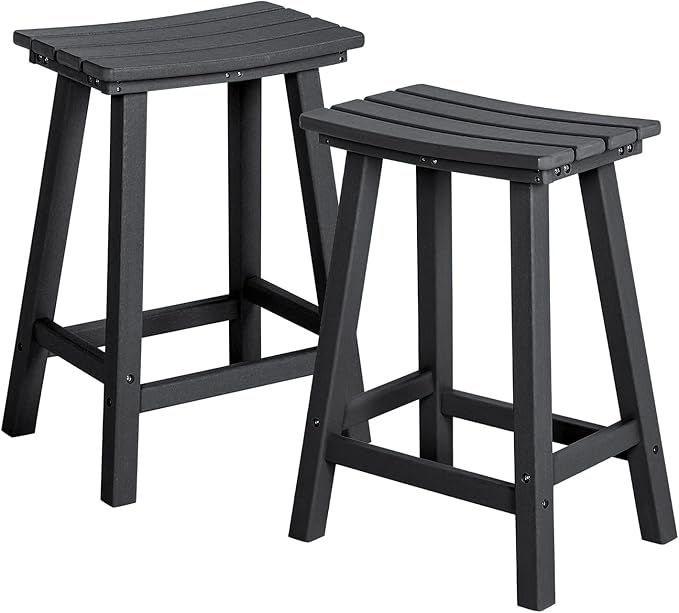 nalone 24 Inch Outdoor Bar Stools Set of 2, HDPE Bar Chairs with Footrest, Weather Resistant Barstool Outside Stools for Bars, Kitchen Counter, Balcony(Black, 24'' Barstools Set of 2)